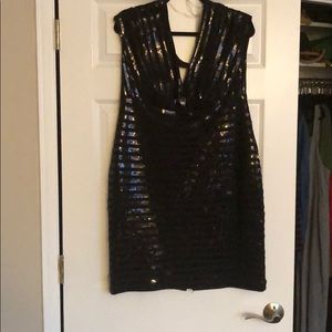 Black sequined deep v neck dress NEVER WORN